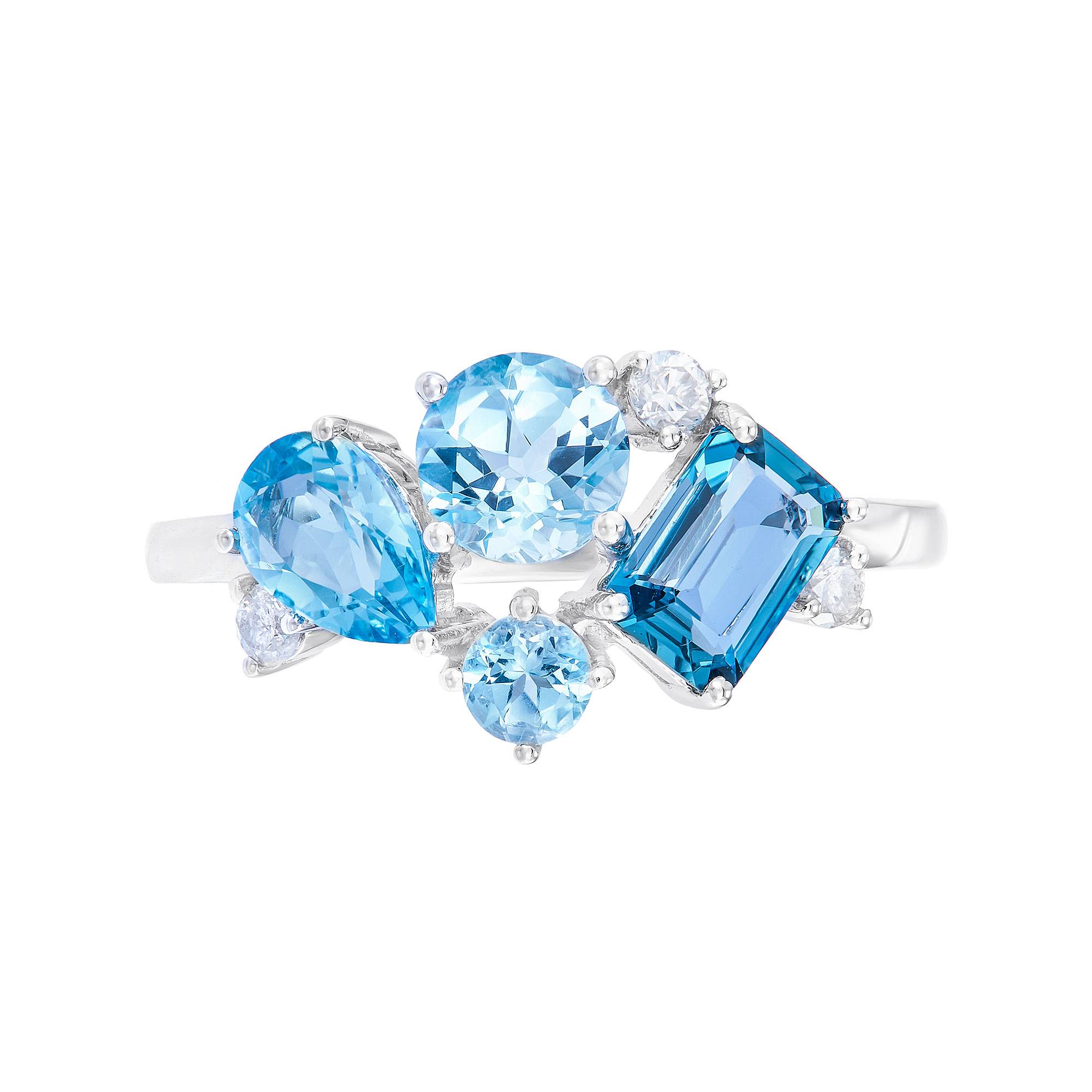 Chic Collection Blue Topaz Gemstone Diamond Ring in 375/9K